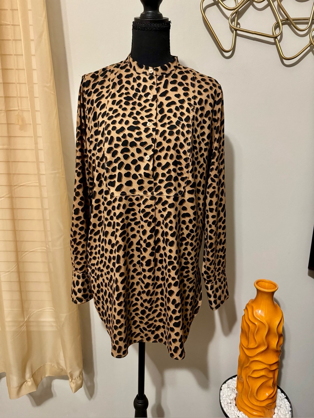 Ann Taylor Leopard Print Button-Front Tunic in Tan and Black